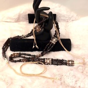 Vintage Bohemian Wooden Floral Patterned Beaded Belt